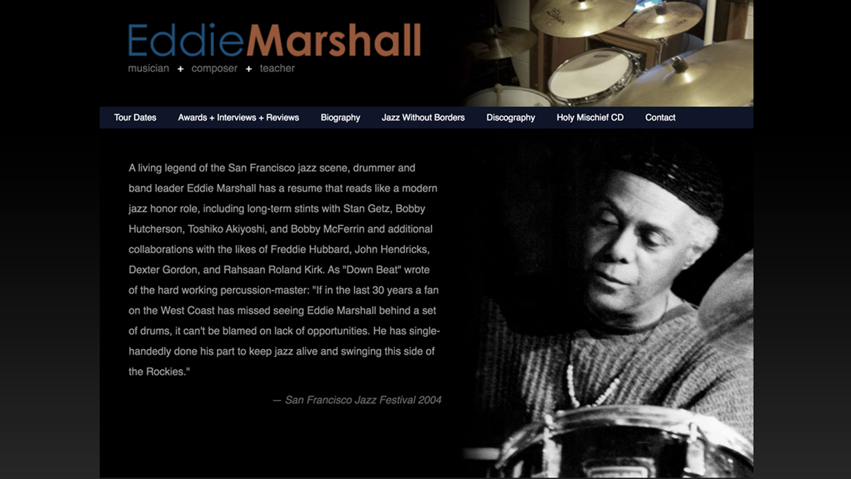 screenshot of the Eddie Marshall website